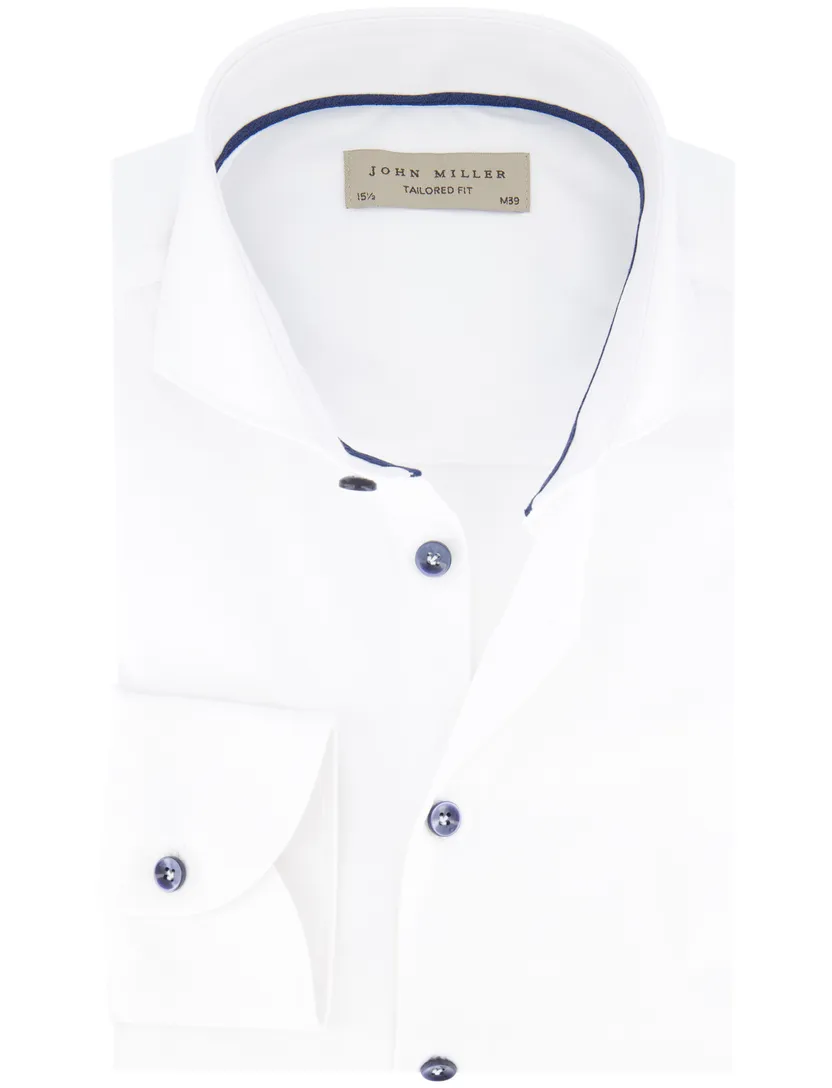 John Miller overhemd wit katoen Tailored Fit strijkvrij