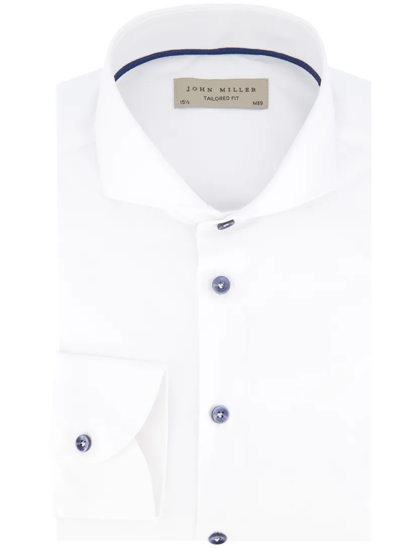 John Miller overhemd wit katoen Tailored Fit strijkvrij