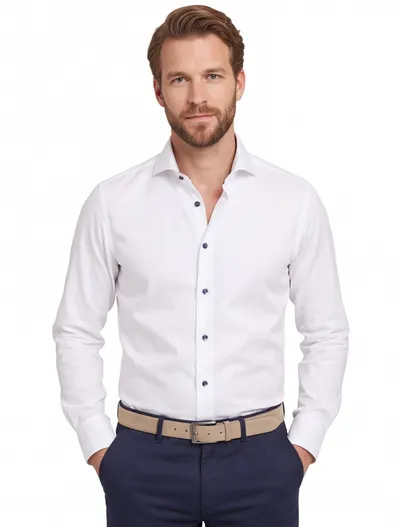 John Miller John Miller overhemd wit katoen Tailored Fit strijkvrij