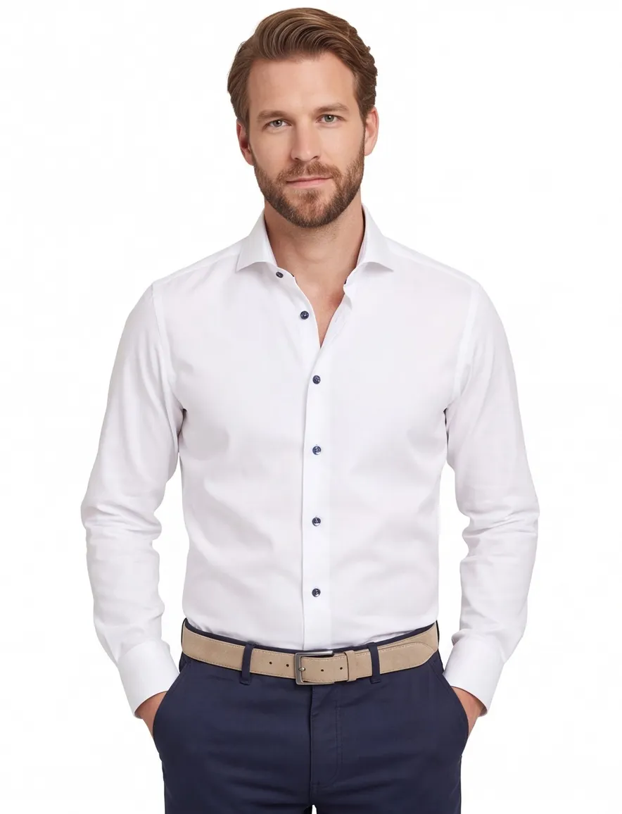 John Miller strijkvrij overhemd wit katoen Tailored Fit