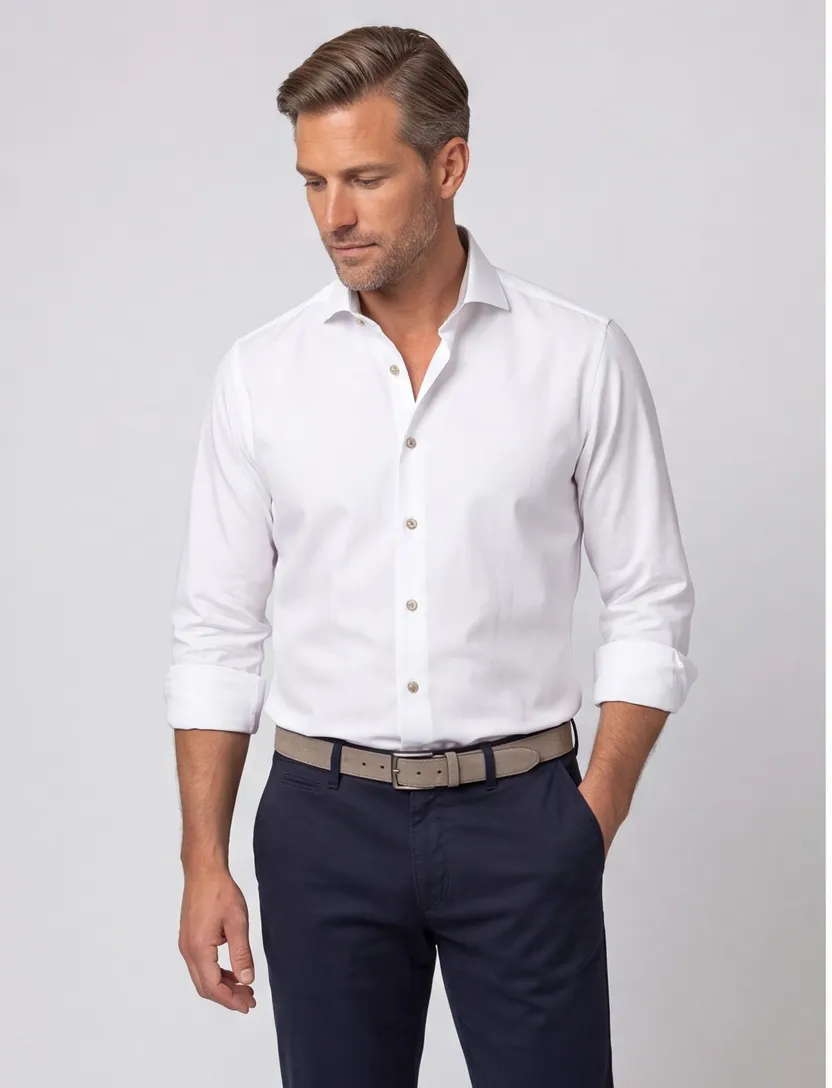 John Miller Slim Fit overhemd mouwlengte 7 wit