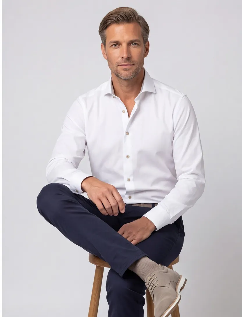John Miller Slim Fit overhemd mouwlengte 7 wit