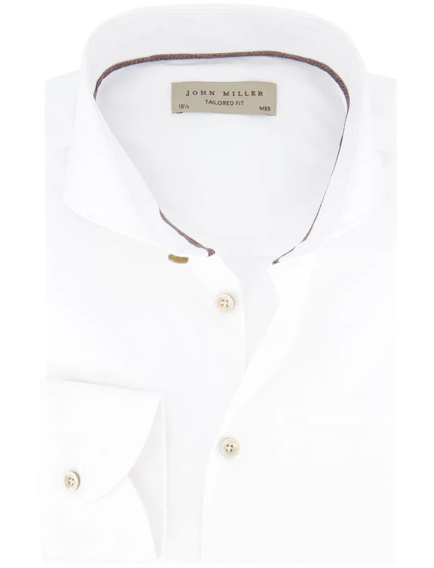 John Miller Tailored Fit overhemd wit strijkvrij