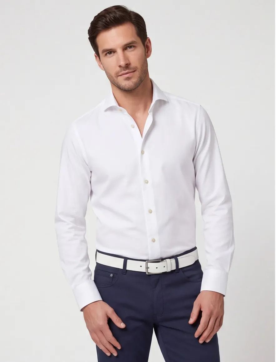 John Miller Tailored Fit overhemd wit strijkvrij