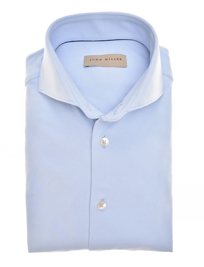 John Miller overhemd lichtblauw mouwlengte 7 tailored fit stretch