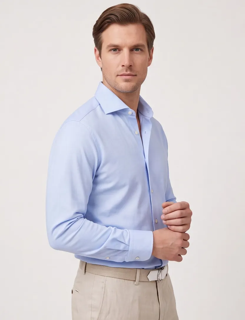 John Miller overhemd lichtblauw mouwlengte 7 tailored fit stretch