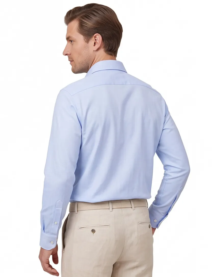 John Miller overhemd lichtblauw mouwlengte 7 tailored fit stretch