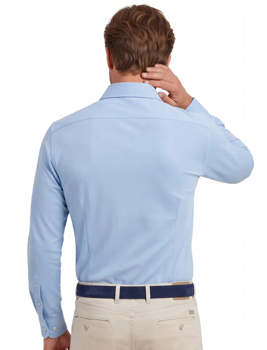 John Miller overhemd lichtblauw mouwlengte 7 stretch