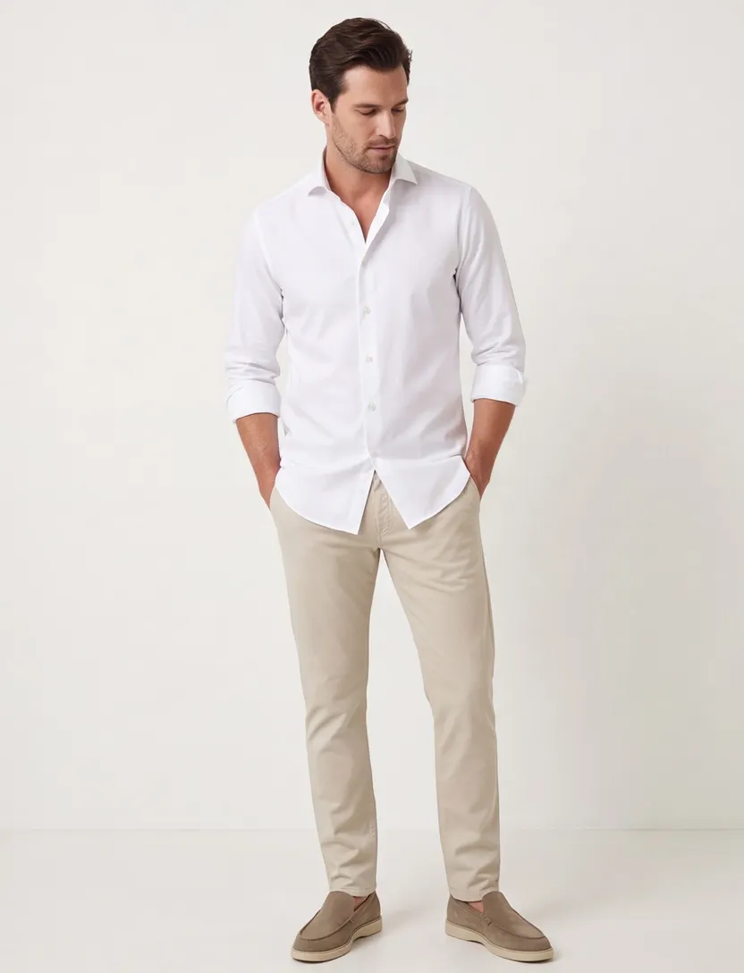 John Miller tailored fit overhemd wit mouwlengte 7 effen
