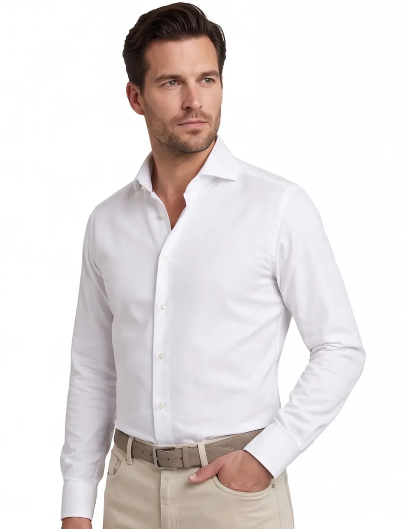 John Miller tailored fit overhemd wit mouwlengte 7 effen