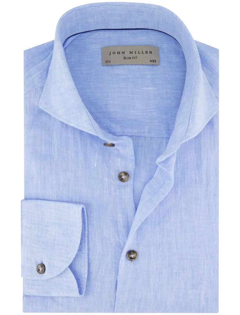 John Miller overhemd Slim Fit lichtblauw linnen cutaway boord
