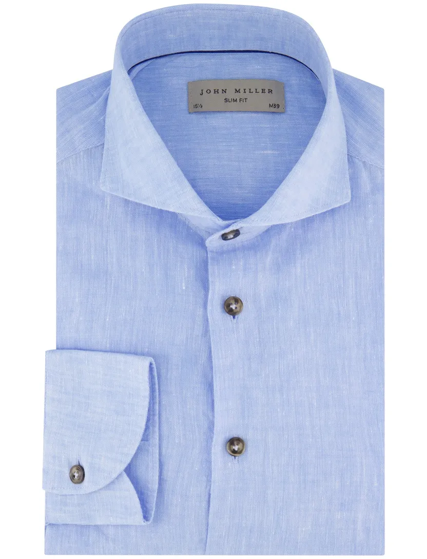 John Miller overhemd Slim Fit lichtblauw linnen cutaway boord