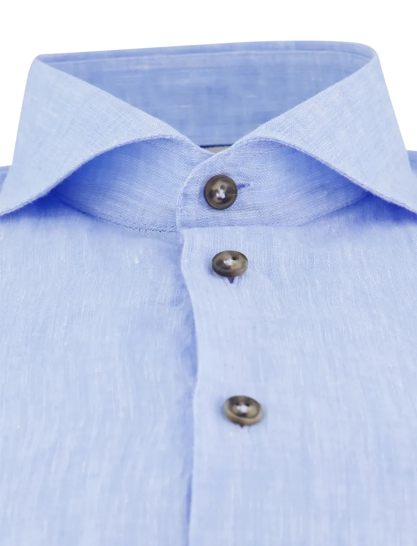 John Miller overhemd Slim Fit lichtblauw linnen cutaway boord