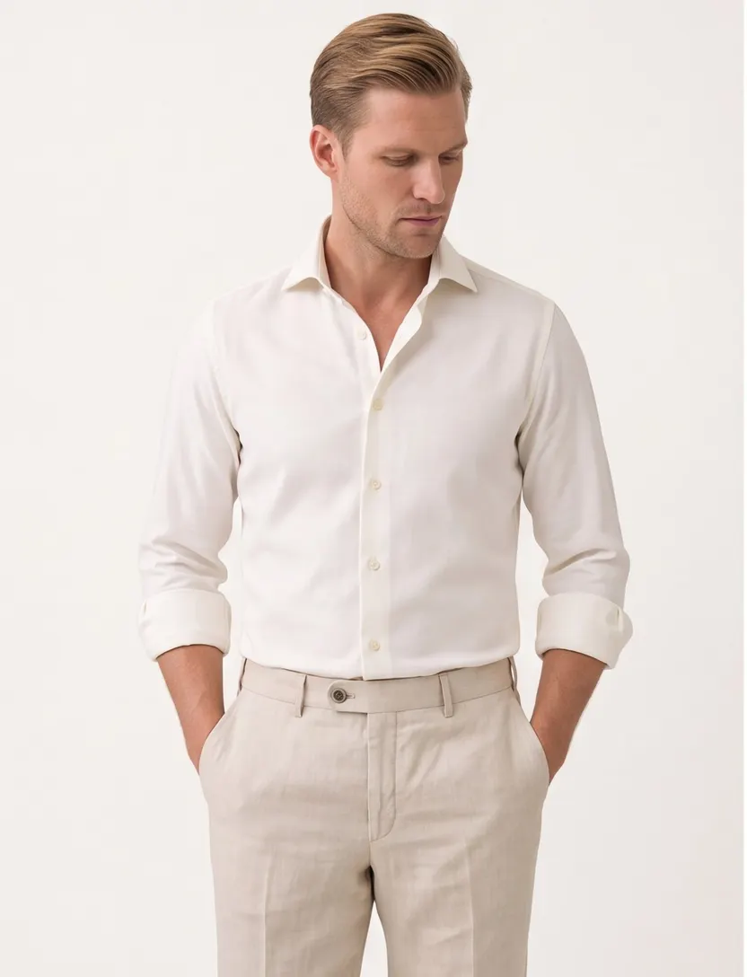 John Miller overhemd wit effen tailored fit cutaway boord