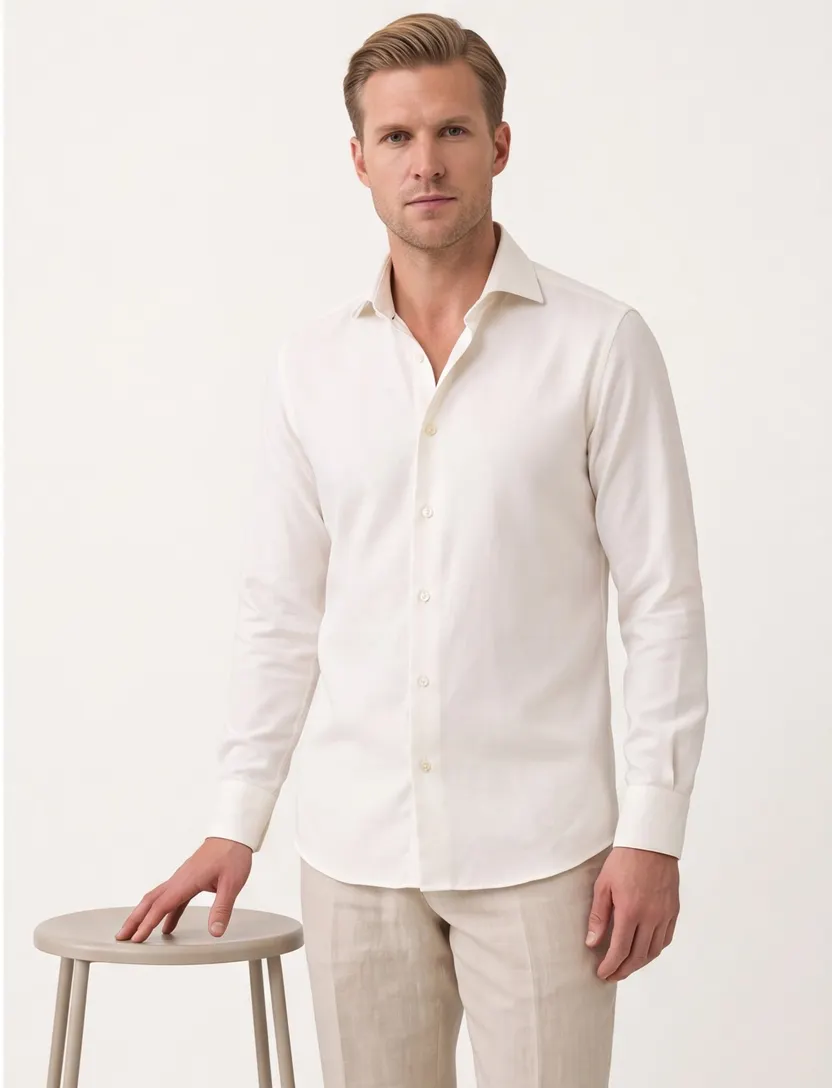 John Miller overhemd wit effen tailored fit cutaway boord