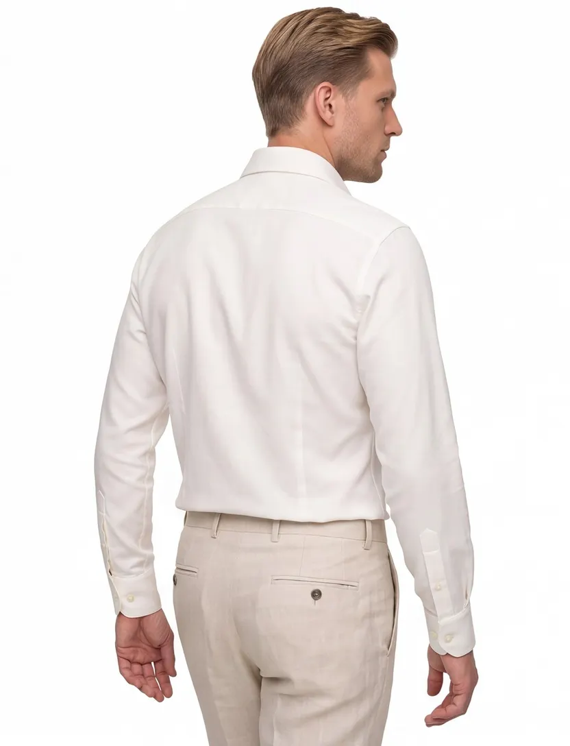 John Miller overhemd wit effen tailored fit cutaway boord