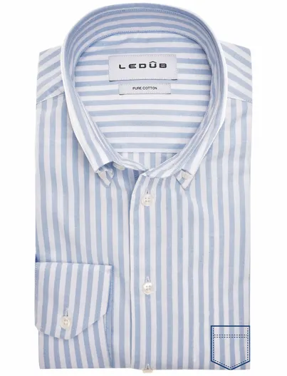 Ledub Ledub overhemd Modern Fit gestreept lichtblauw