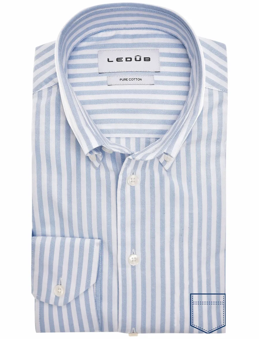 Ledub overhemd normale fit blauw gestreept katoen