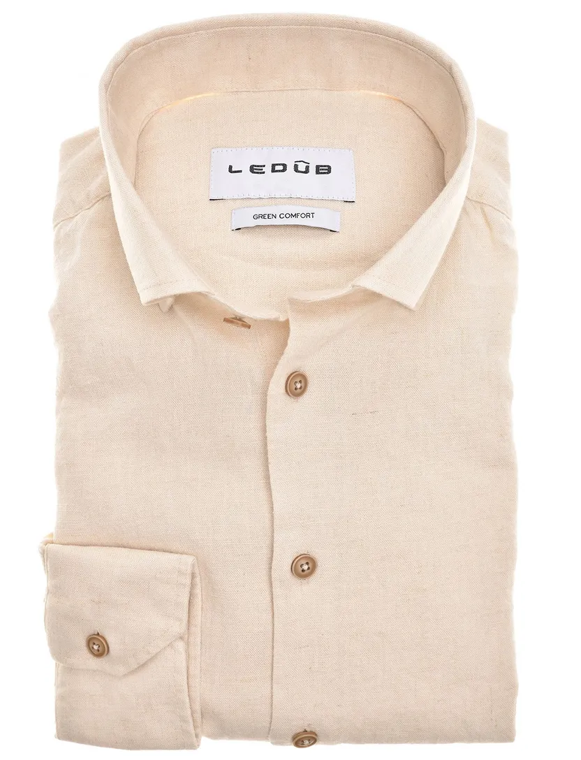 linnen Ledub overhemd beige effen normale fit