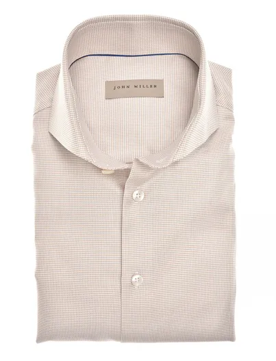 John Miller John Miller overhemd Tailored Fit beige geprint katoen