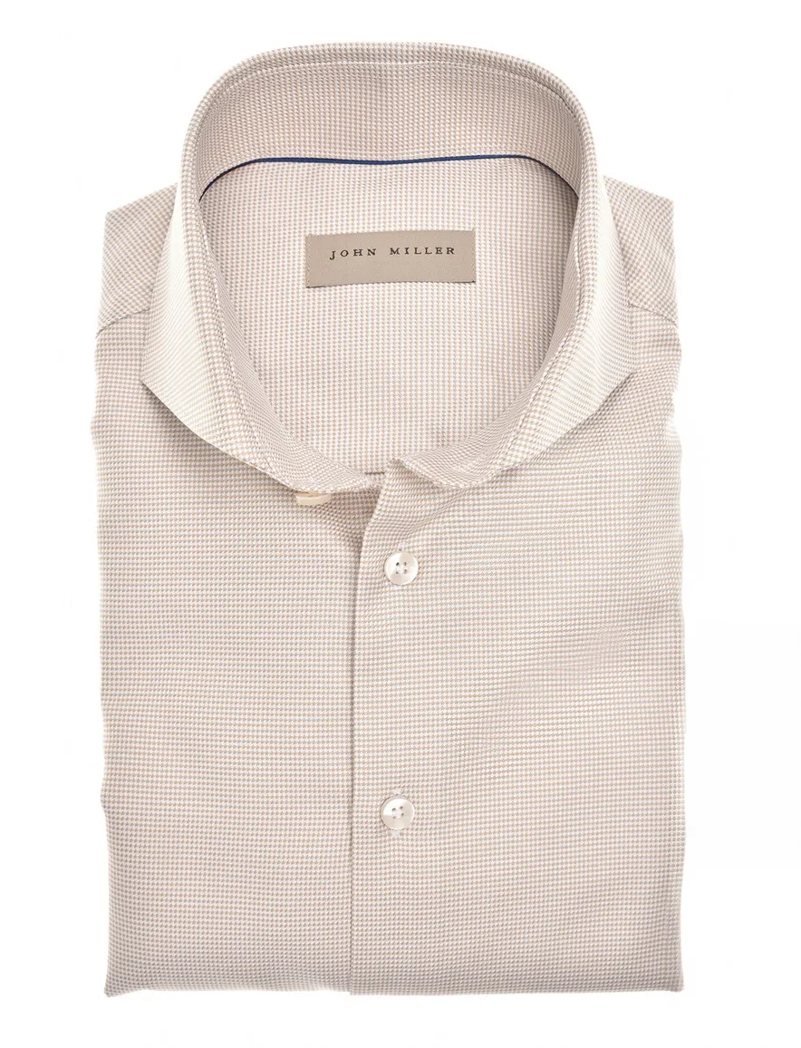 John Miller overhemd Tailored Fit beige geprint katoen