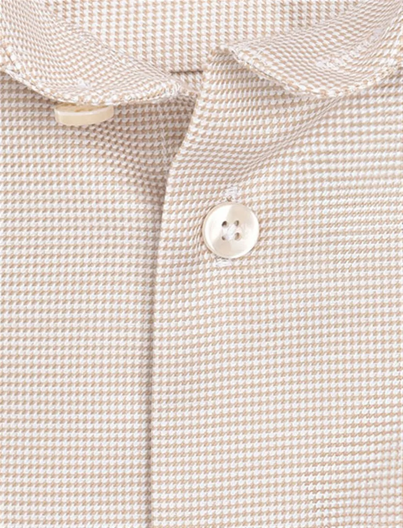 John Miller overhemd beige geprint Tailored Fit strijkvrij
