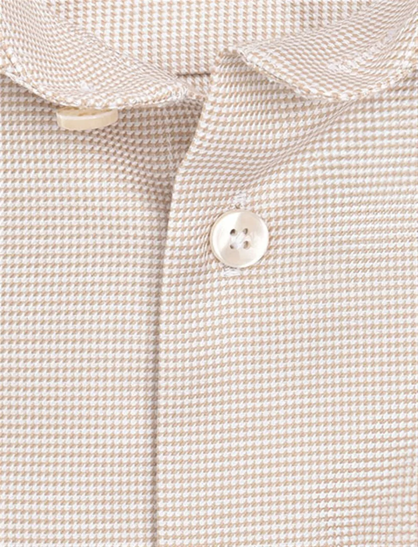John Miller overhemd bruin geprint Tailored Fit strijkvrij