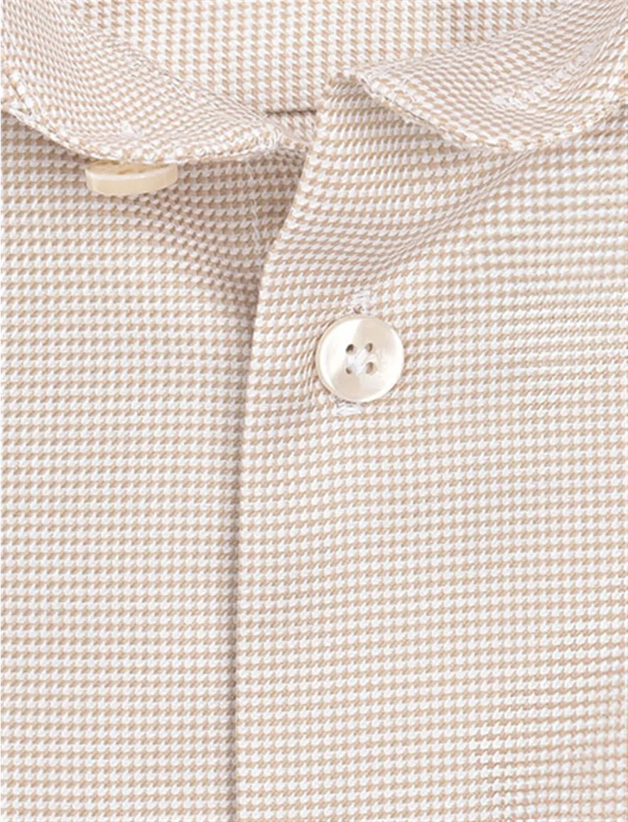John Miller overhemd Tailored Fit beige geprint katoen