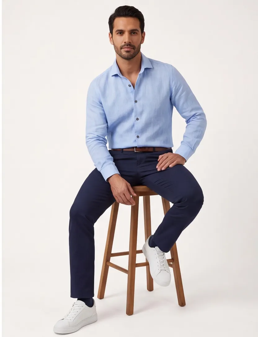 Linnen overhemd John Miller Tailored Fit lichtblauw