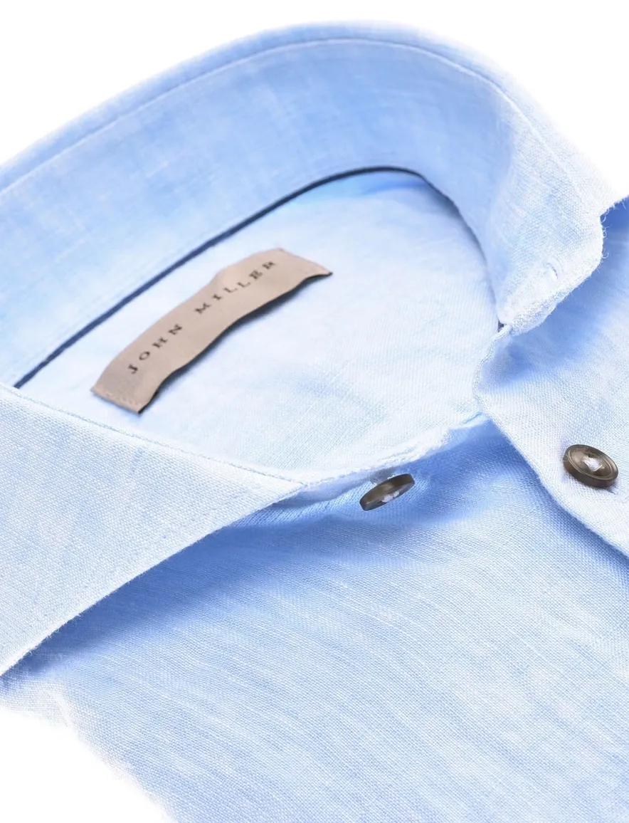 John Miller Tailored Fit business overhemd lichtblauw linnen