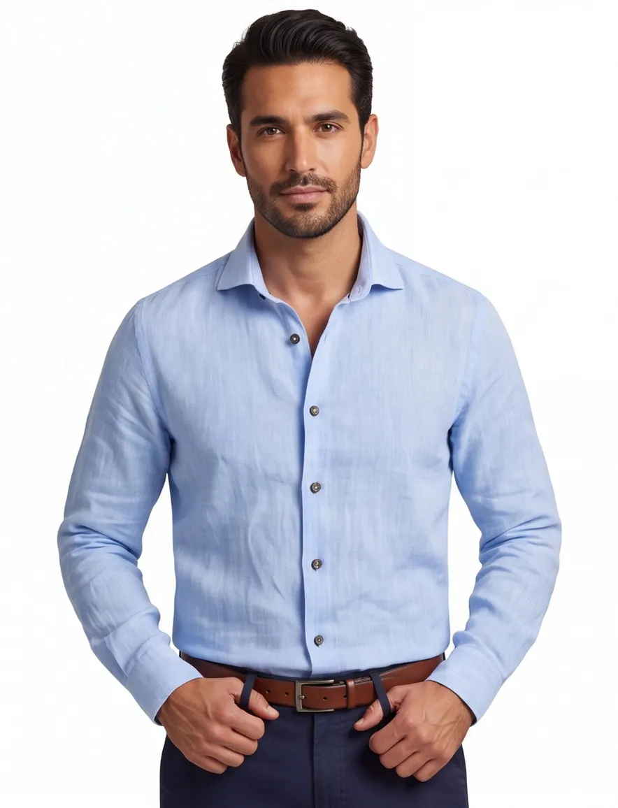 John Miller Tailored Fit business overhemd lichtblauw linnen
