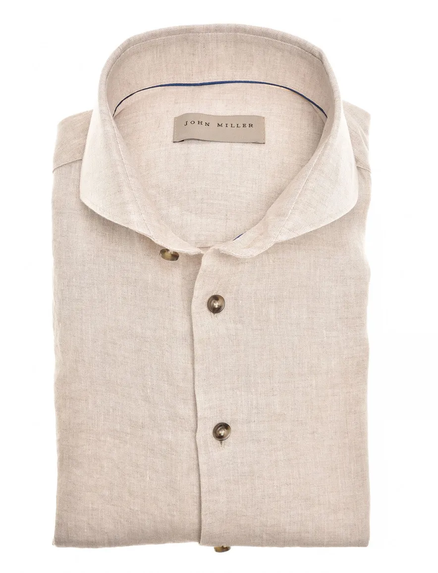 John Miller Tailored Fit overhemd beige 100% linnen