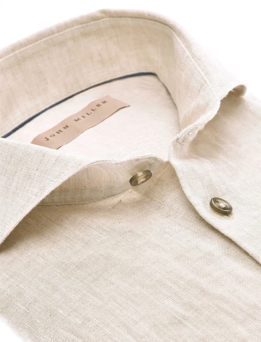 John Miller overhemd beige linnen Tailored Fit cutaway boord