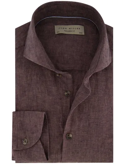 John Miller John Miller overhemd Tailored Fit bruin linnen