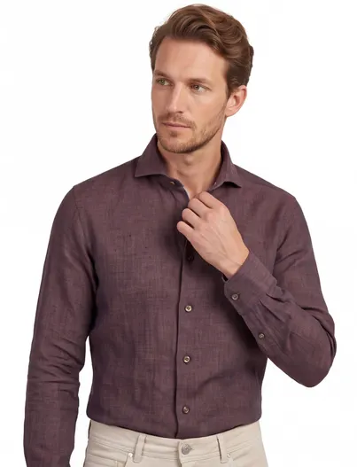 John Miller John Miller overhemd bruin tailored fit