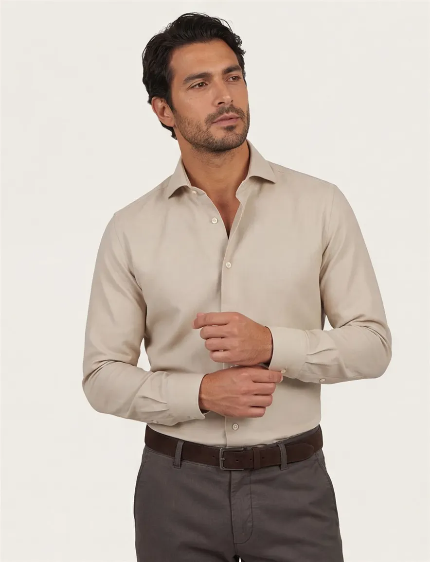 John Miller overhemd beige tailored fit