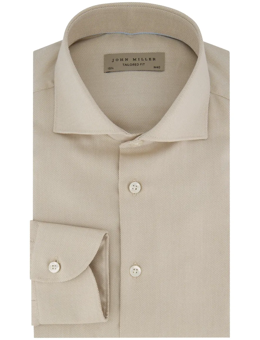 John Miller overhemd beige tailored fit