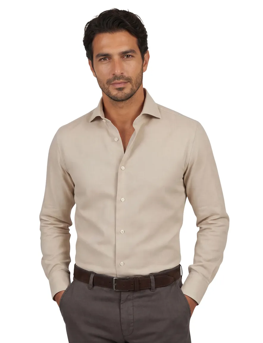 John Miller overhemd beige tailored fit