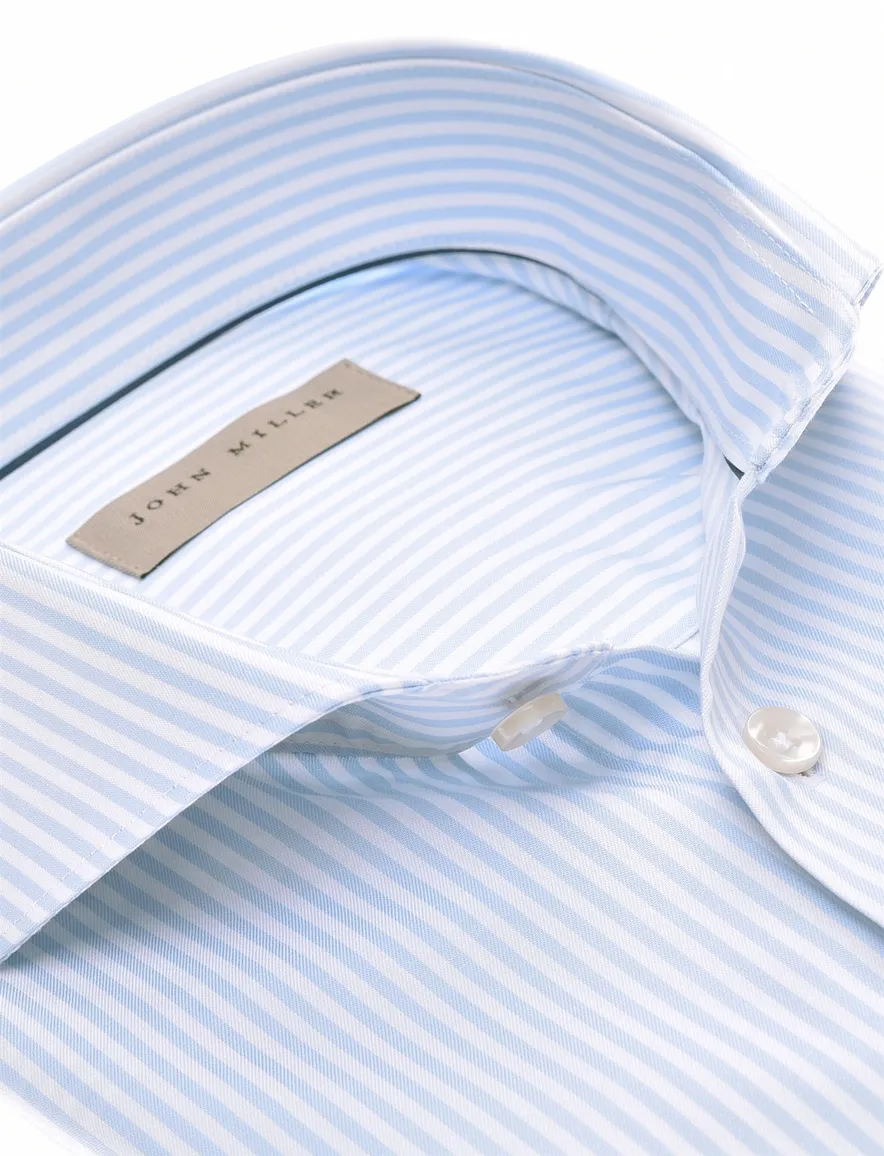 John Miller Tailored Fit overhemd lichtblauw strepen strijkvrij