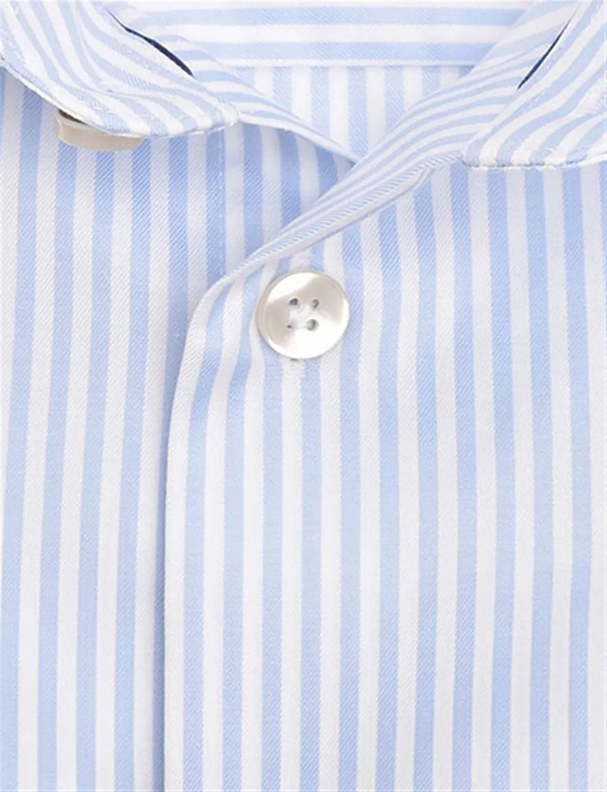 John Miller Tailored Fit overhemd lichtblauw strepen strijkvrij