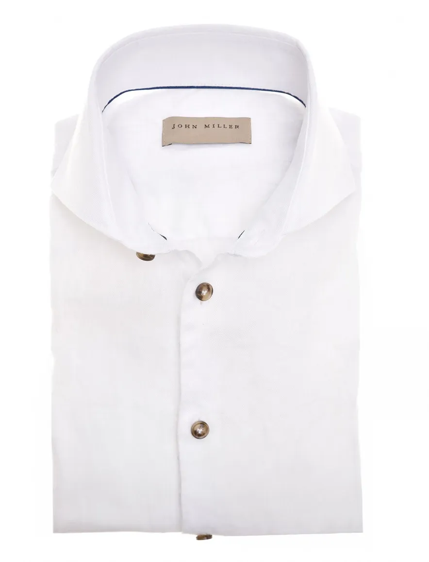 John Miller overhemd wit effen Tailored Fit cutaway boord