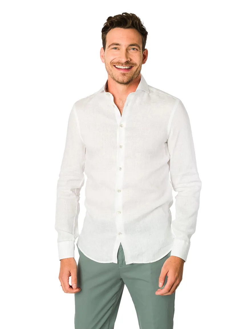 John Miller overhemd wit effen Tailored Fit cutaway boord