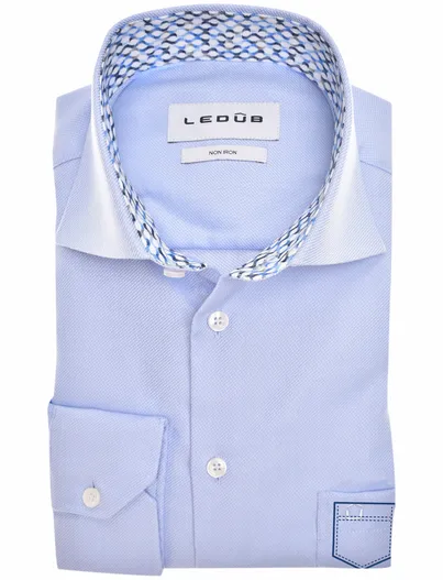 Ledub Ledub overhemd Modern Fit effen lichtblauw mouwlengte 7