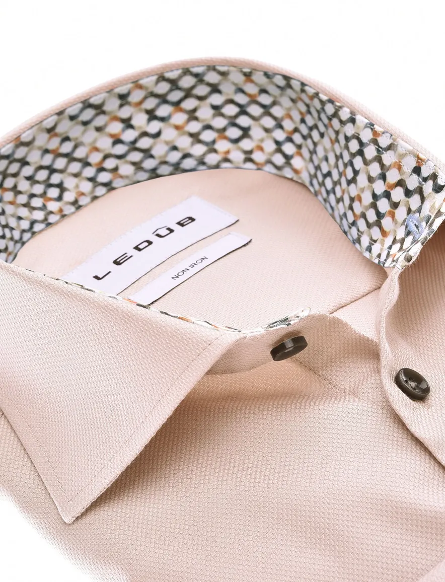 Ledub overhemd effen beige Modern Fit mouwlengte 7