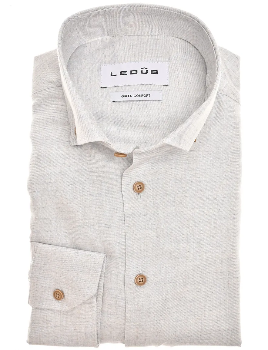 Ledub overhemd beige effen normale fit mouwlengte 7