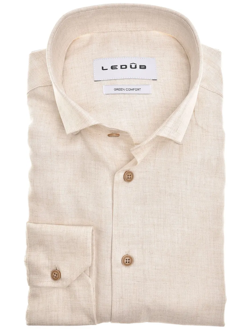 Ledub overhemd effen beige normale fit mouwlengte 7