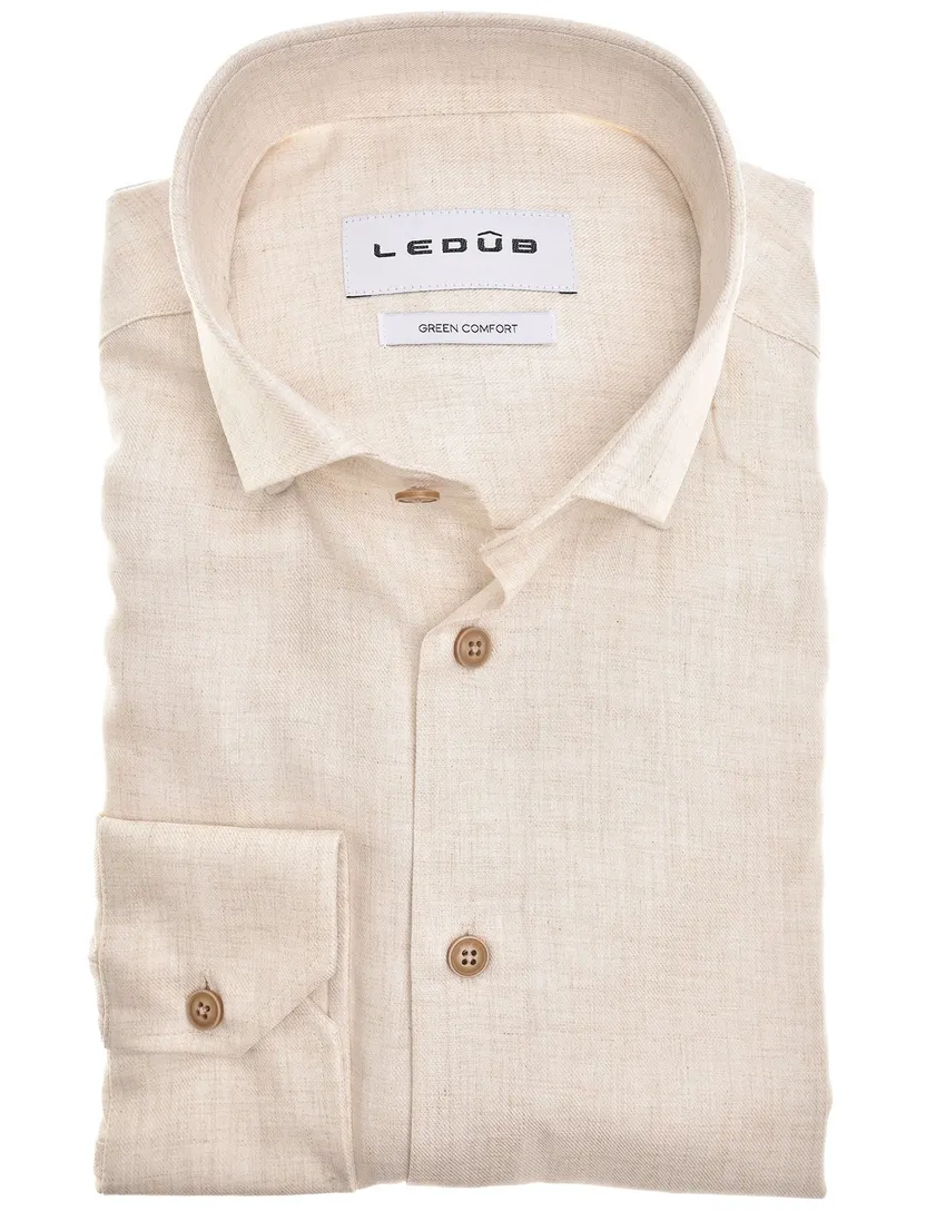 normale fit Ledub overhemd effen beige mouwlengte 7