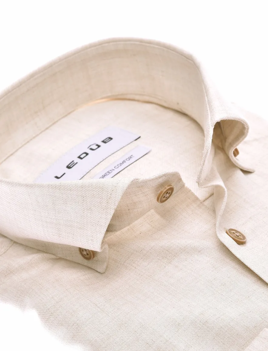 Ledub overhemd effen beige normale fit mouwlengte 7