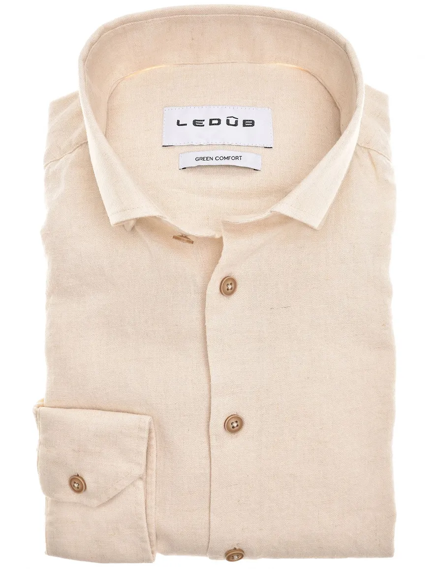 Ledub overhemd mouwlengte 7 effen beige normale fit