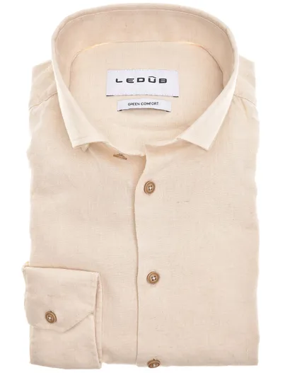 Ledub linnen Ledub overhemd mouwlengte 7 beige normale fit